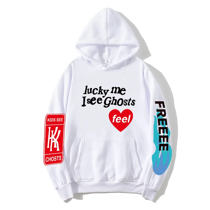 

2020Kanye West Graffiti Letter Print Plus Velvet Sweatshirt Men's Harajuku Polar Fleece Hoodie Hip Hop Stranger Things Hoodie