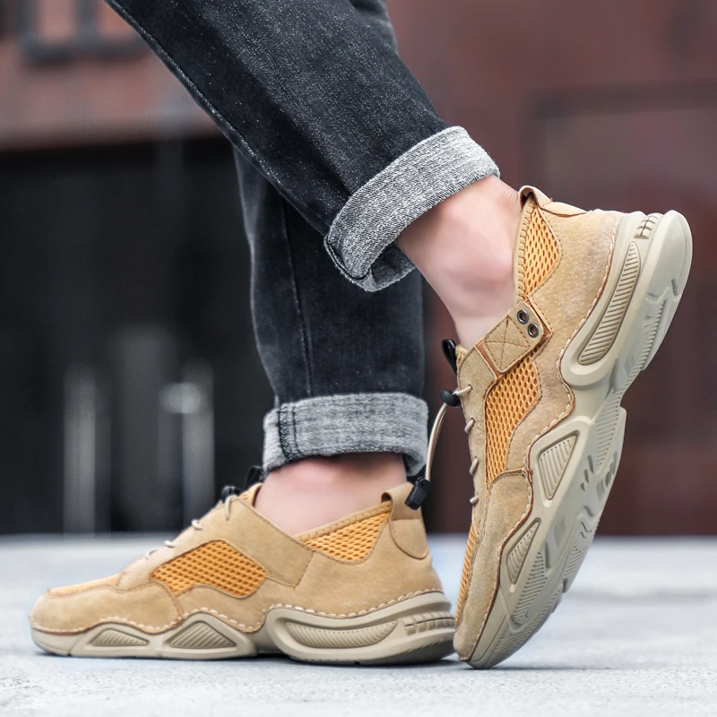 

Genuine Leather Summer Men Shoes Welt Stitching Men's Leather Shoes Light Weight Suede Sneakers Shoes Man Outdoor Trekking Shoes