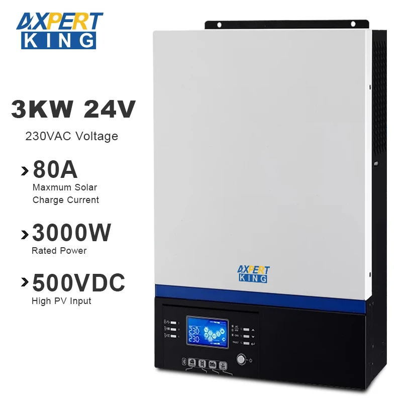 Bluetooth 3000 Вт 230Vac 24Vdc солнечный инвертор 500Vdc PV 80A MPPT Солнечное зарядное