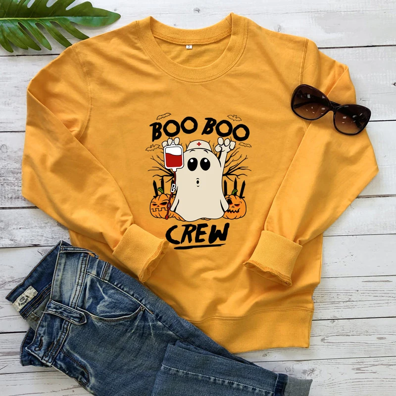 

Colored Spooky Boo Boo Crew Sweatshirt Funny Ghost Nurse Halloween Fall Pullovers Streetwear