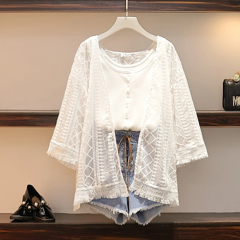 Женское платье большого размера из трех частей лето 2020 НОВАЯ тонкая кружевная