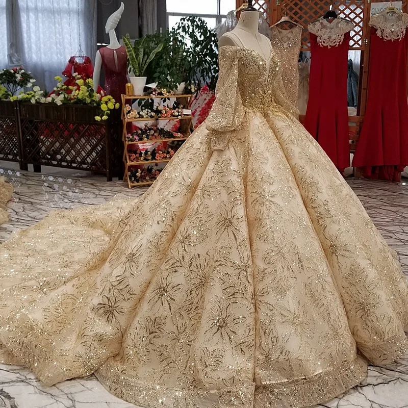 LS31270 платье люкс роскошные золотые кружева pleat торжественное с открытыми плечами