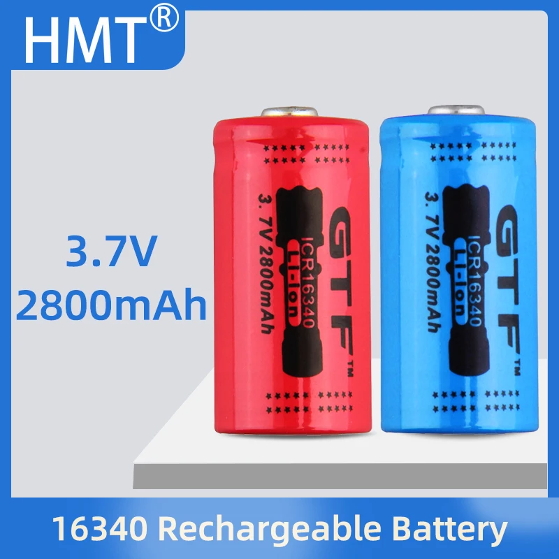 

GTF 2800mAh 16340 Battery CR123A 3.7v Red Li-ion Rechargeable Battery For flash light lithium Batteries 16340 battery