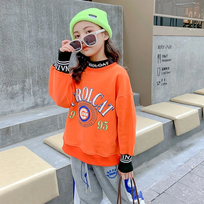

Girls' Plush hoodies autumn winter 2021 new thickened winter children's half high collar top 7-50