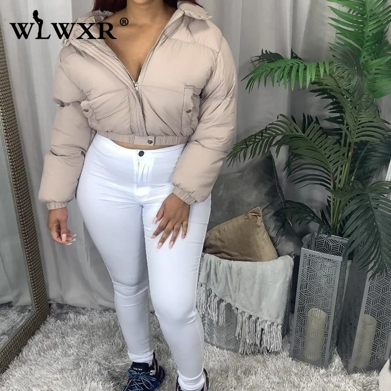 WLWXR зимняя черная укороченная куртка-пуховик с капюшоном Женская однотонная