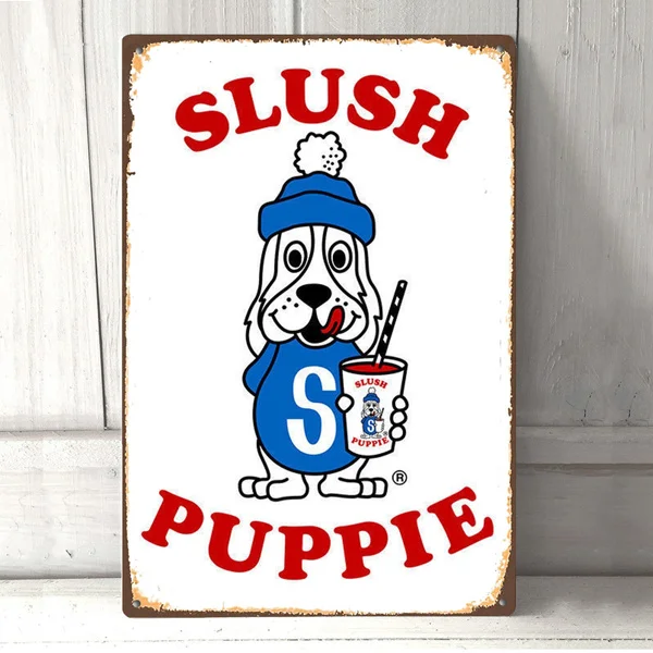 

Винтажный металлический жестяной ретро-знак Slush Puppie щенок, булавка, металлическая фотография, настенный плакат