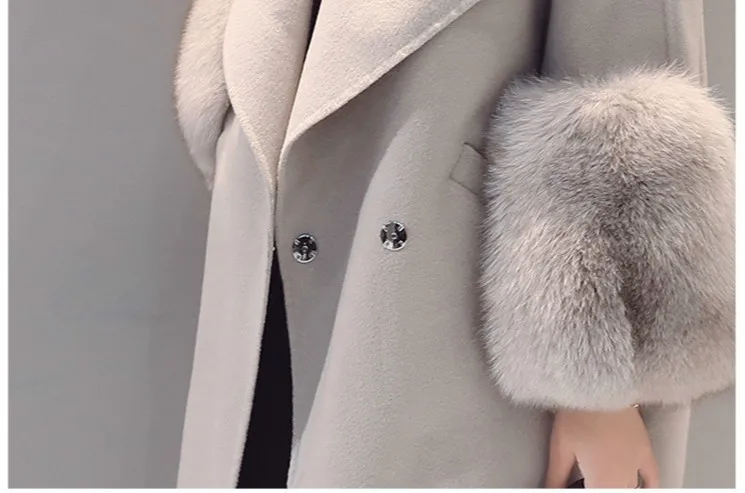 

Wool Fashion Long Faux Fur Blend Ladies Coat Solid Office Lady Covered Button Women's Jacket Korean Autumn Winter Coat