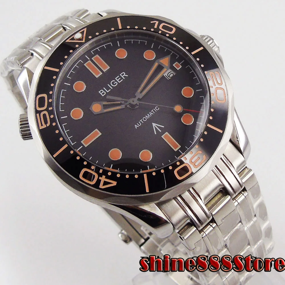 Мужские часы Bliger серебристые автоматические с черным циферблатом и керамическим