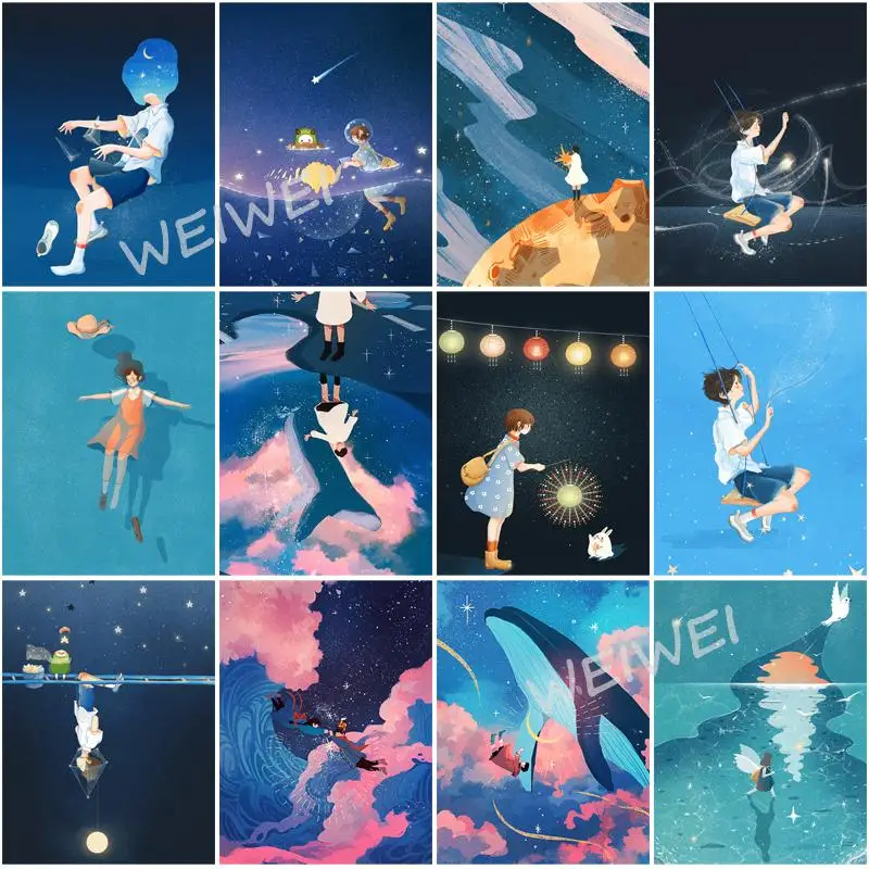 

Diamond Painting Cartoon Boy Girl Travel In Space 5D Diy Art Full Square Round Drill Diamond Embroidery Mosaic Hobby Home Decor