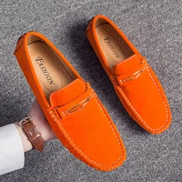 mens loafers leather suede loafers flat moccasins men shoes high quality comfortable breathable slip on shoes orange blue brown