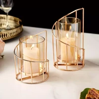 golden metal candle holder multifunctional glass vase glass candle holder dining table decoration candle modern home decoration
