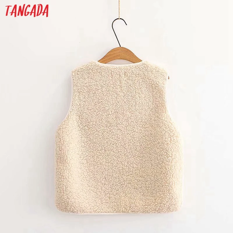 

Tangada Women 2020 Fashion Oversized Fleece Vest V Neck Sleeveless Female Waistcoat Chic Tops 5Y1