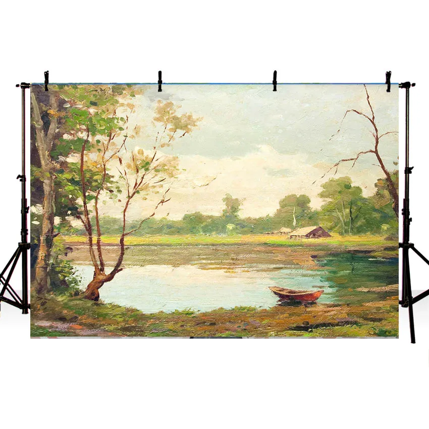 Фон для детской портретной фотосъемки Mehofond с изображением акварели деревни