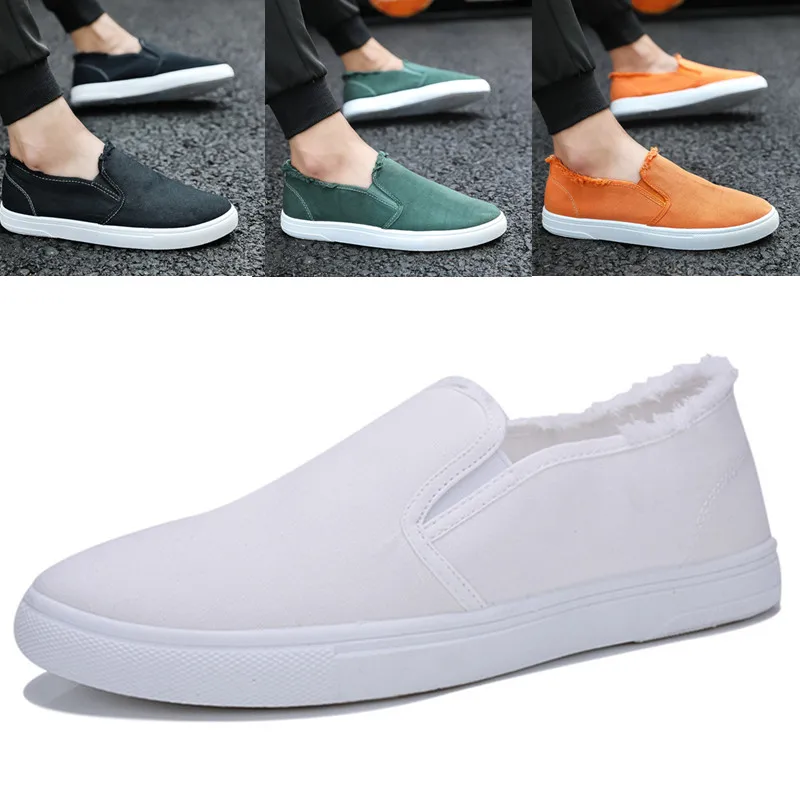 

Pure color casual men's flat canvas shoes personalized plush round toe old Beijing cloth shoes simple casual lazy slip-on loafer