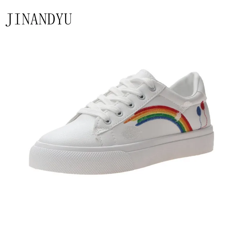 

Rainbow Pu Leather Ladies Shoes White Sneakers Flats Women Shoes Casual Weightlight Sneakers Woman Vulcanize Shoes Outdoor New