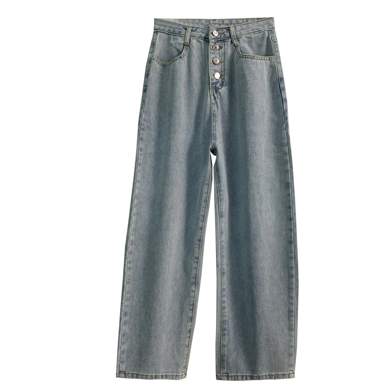 

Summer 2021 New Jeans Women's Korean-Style High Waist Loose Retro Daddy Pants Straight Slimming Wide-Leg Pants Trousers