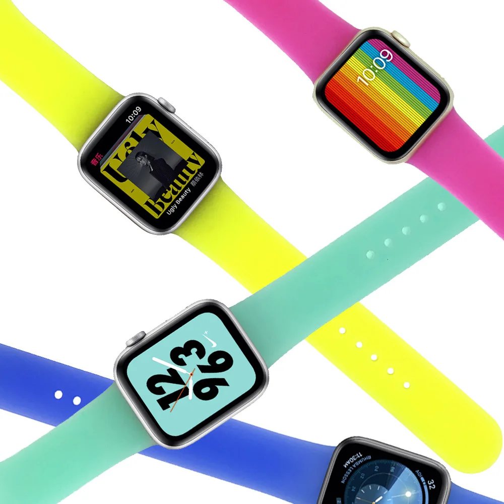 Силиконовый мягкий спортивный ремешок для 44 мм 40 38 42 Apple Watch series 5 4 3 2 резиновый