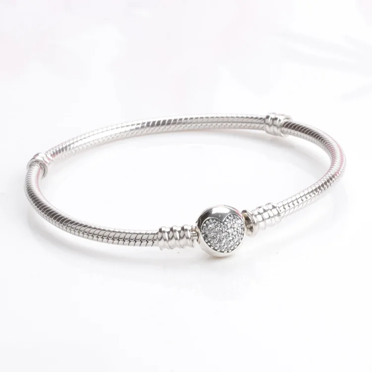 

Hot Authentic 100% 925 Sterling Silver Fashion Heart-shaped Clasp Basic Bracelet Luxury Jewelry