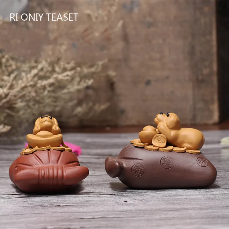 

Yixing скульптура ручной работы, фиолетовый глина, чай, домашний питомец, милый щенок, чайная статуэтка, украшения, китайский чайный стол, декор...