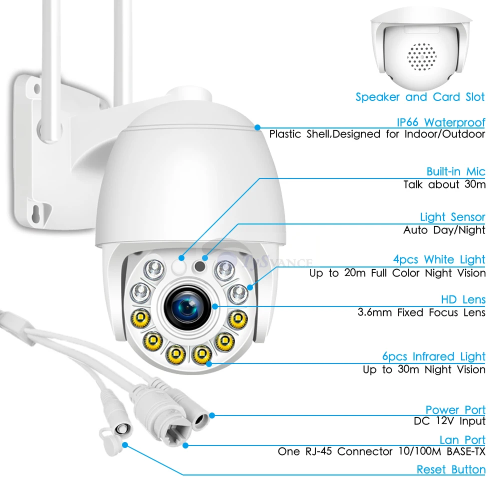 IP-камера 2 Мп Wi-Fi PTZ HD 1080P 4-кратный зум |