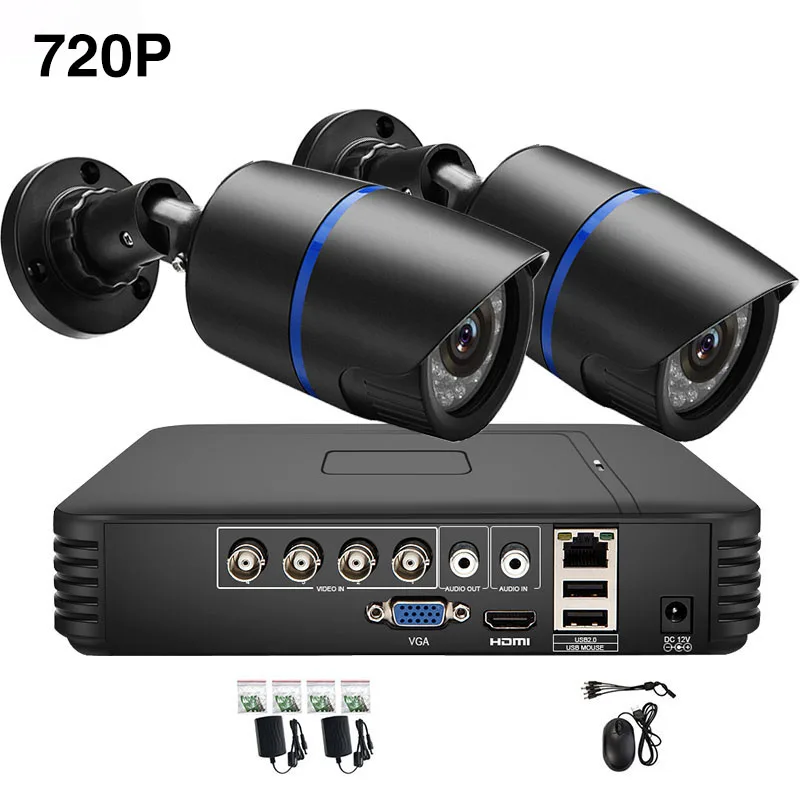 720P AHD system 2CH 720P 1080P CCTV AHD камера система безопасности камера система видеонаблюдения комплект 2 шт AHD пуля наружная камера DVR Набор - Color: 720P AHD system