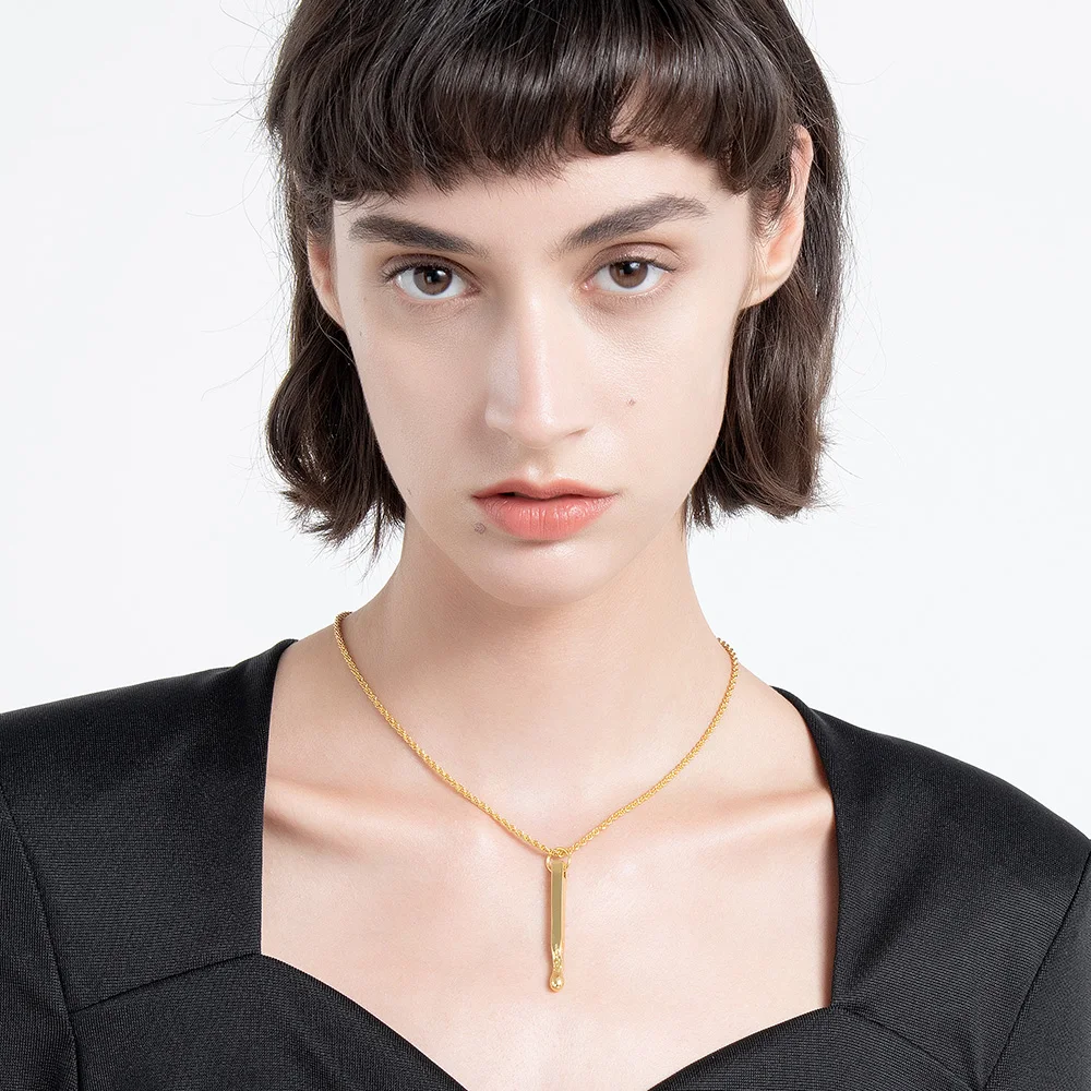 Женское винтажное ожерелье с подвеской-палочкой золотого цвета P3186 |