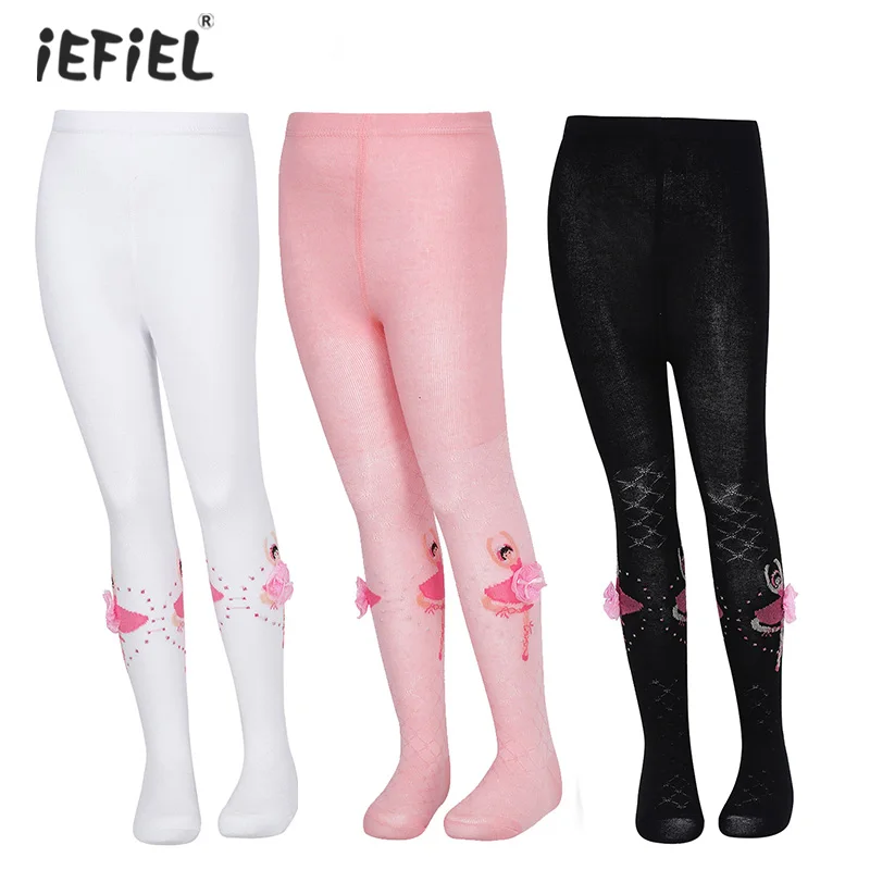 Розовые + белые черные детские хлопковые теплые колготки для балета танцев