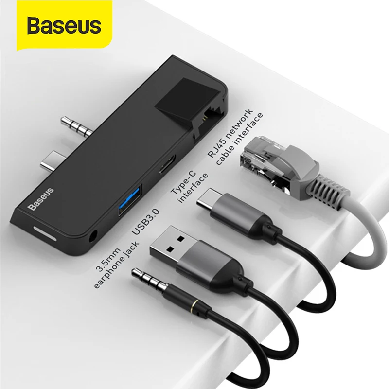 Baseus 4 в 1 USB3.0 A концентратор type C 60 Вт Быстрая зарядка для Surface Go 3 5 мм разъем HDMI RJ45 Pro