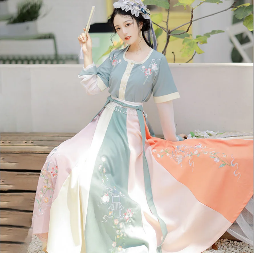 

Autumn Style Tang-Made Hanfu Female Adult Ancient Costume Improved Super Fairy Heavy Industry Embroidered Half-Arm Waist Skirt