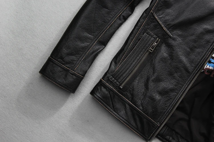 Куртка мужская приталенная из натуральной кожи мотоциклетная куртка с крестом в