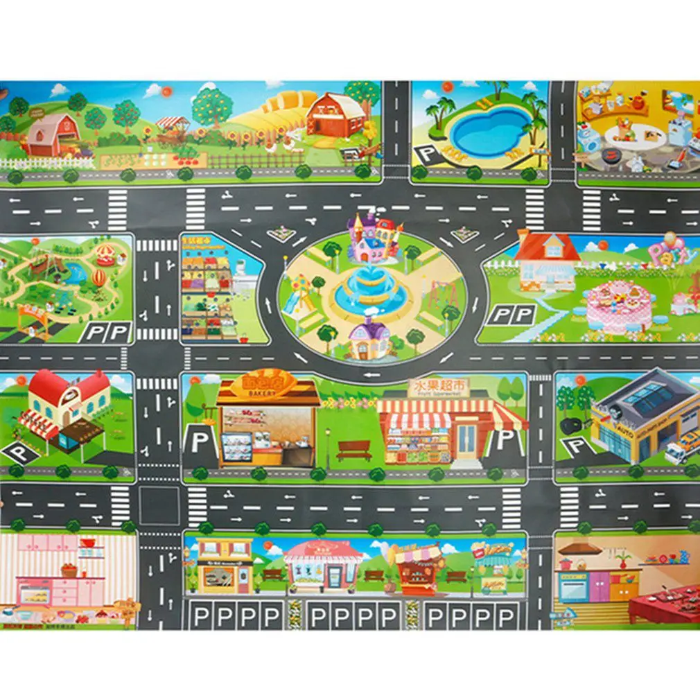 English map Детский игровой коврик напольная игра детский ползающий коврик 130*100 см водонепроницаемый детский Знак дорожного движения автомобиль парковка партия Игрушки для мальчиков - Цвет: English map