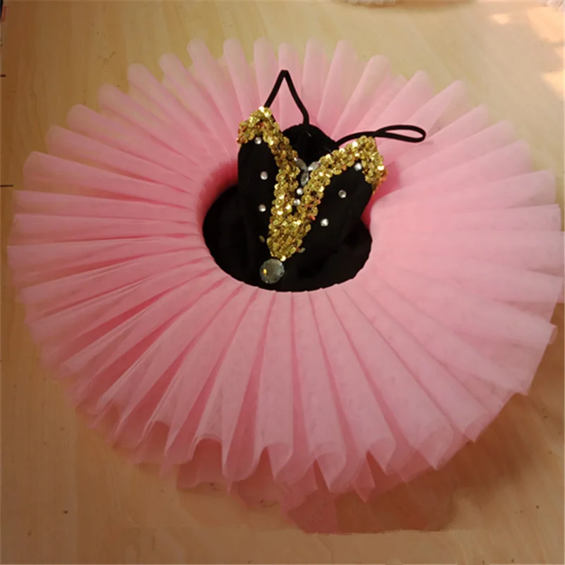 

New children ballet skirt performance costume little swan dance costume tutu fluffy gauze skirt suspenders sequined princess ski