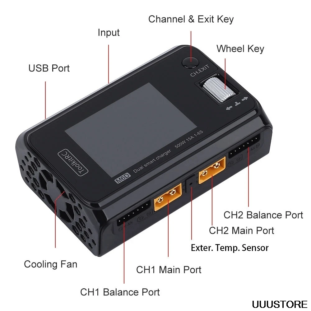 ToolkitRC M6D 500 Вт 15A DC Двухканальное мини зарядное устройство Dis для 1 6S Lipo LiHV Lion NiMh Pb Cell
