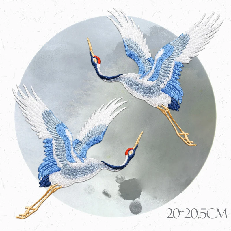 

Chinese Style Patches for Clothing Embroidery Applique Sew on Red-crowned Crane Birds Decor DIY Embroidered Stickers for Clothes