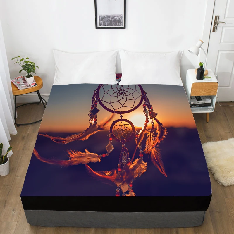 Dreamcatcher-04 3D простыня, простыня с эластичной Твин/Полный/queen/King/Custom, наматрасник 150*200/160x200, постельные принадлежности Ловец снов фиолетовый - Цвет: Dreamcatcher-04