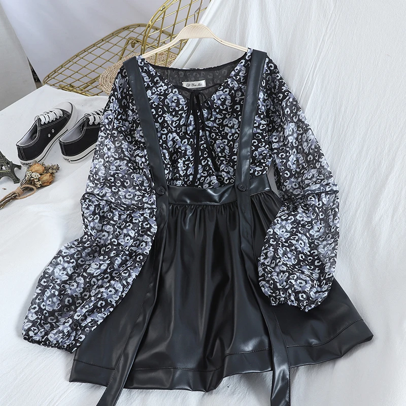 Женский комплект из 2 предметов Gagarich шифоновая блузка в стиле ретро с леопардовым