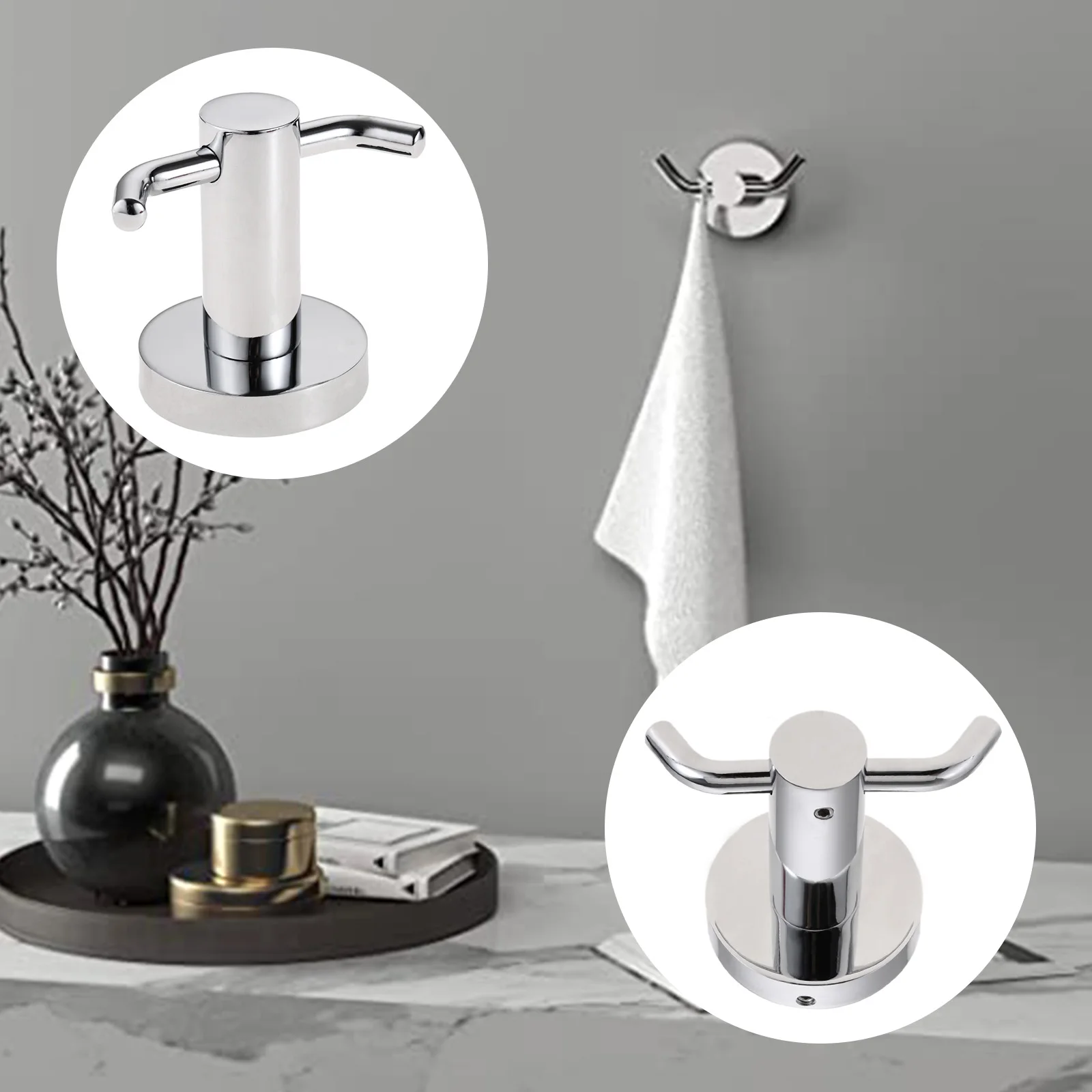 

Крючок для халата с 2 насадками, настенная вешалка для халата, гладкая, зеркальная, полированная, хромированная, в современном стиле, для ван...