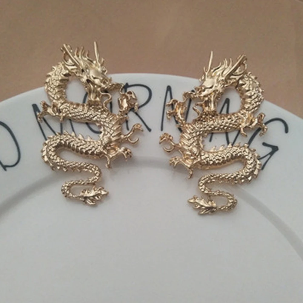 

Exaggerated Dragon Long Pendant Earrings Personality Trendy Cool Stud Golden Ear Women Unique Temperament Fashion Party Jewelry