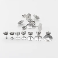 100pcslot 3 12mm stainless steel blank post earring studs base pins with earring plug findings ear back for diy jewelry making