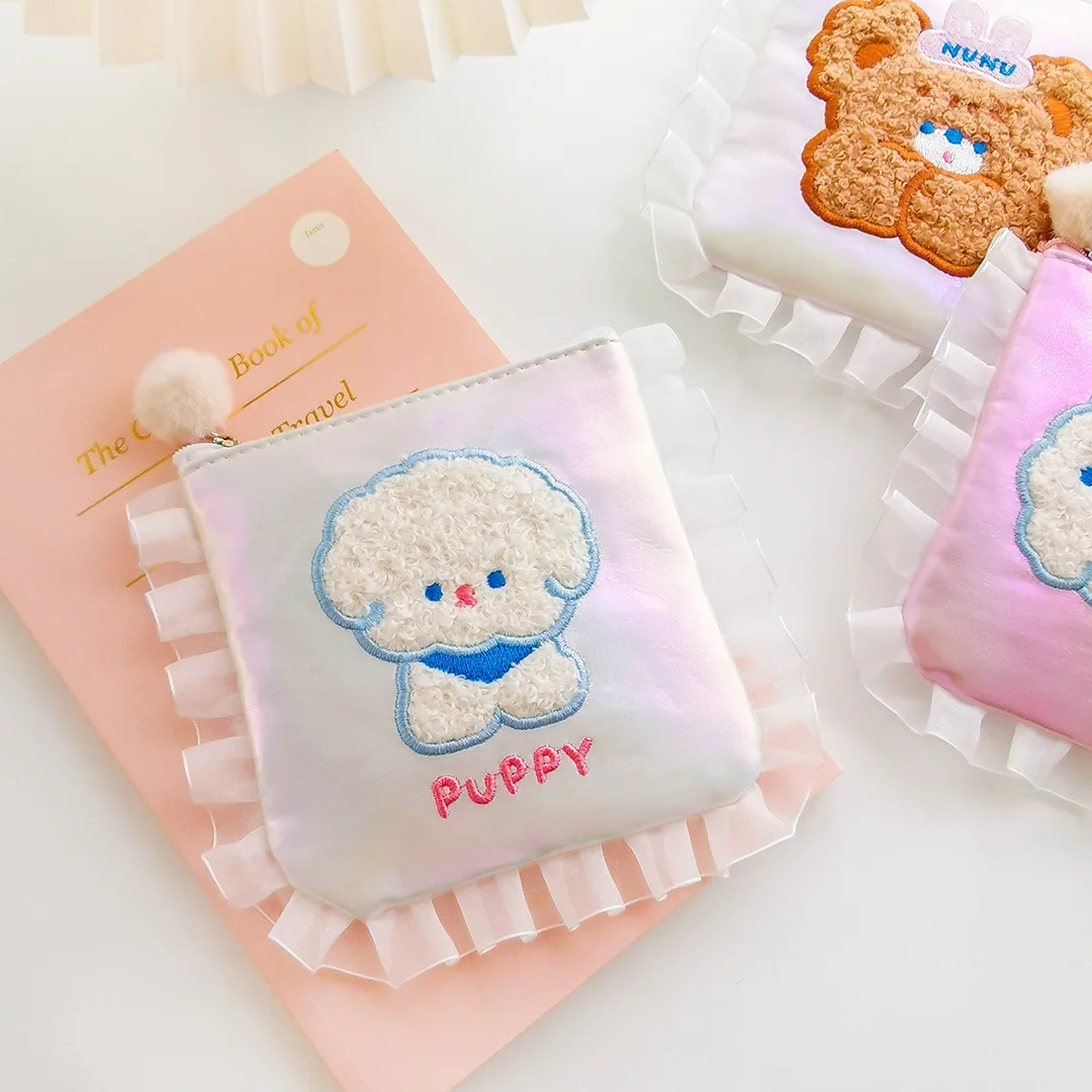 

W&G Ins Kawaii Lace Bear Sanitary Napkin Bag Cute Cartoon Sanitary Napkin Storage Bag Embroidery Menstrual Bag