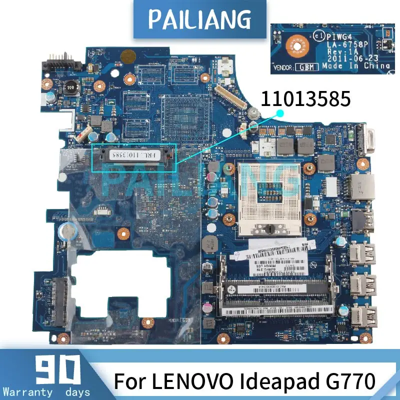 PAILIANG материнская плата для ноутбука LENOVO Ideapad G770 11013585 LA-6758P HM65 DDR3 тестирование -
