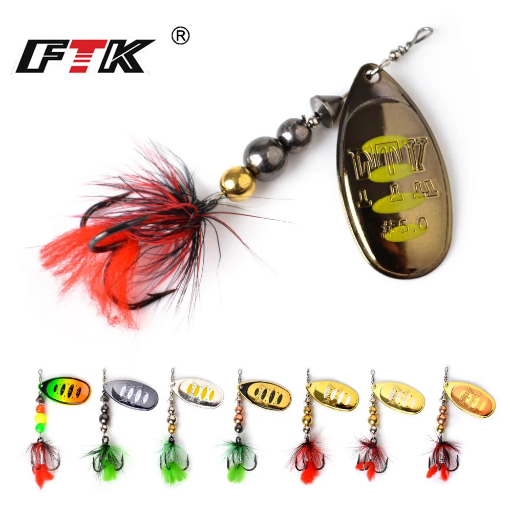 FTK Metal Fishing Lure Spinner Bait 12g 18g Wobblers Spoon Lures Pike Bass Carp Hard Bait With Feather Treble Hooks 8 colors