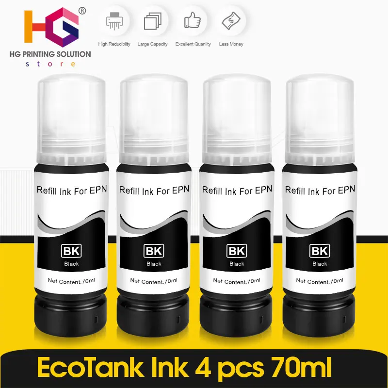 Чернила высокого качества HG для заправки принтеров Epson EcoTank L4150, L4160, L6160, L6170, L6190, ET2750, ET3700, ET4750 и др. моделей. - Фото №1