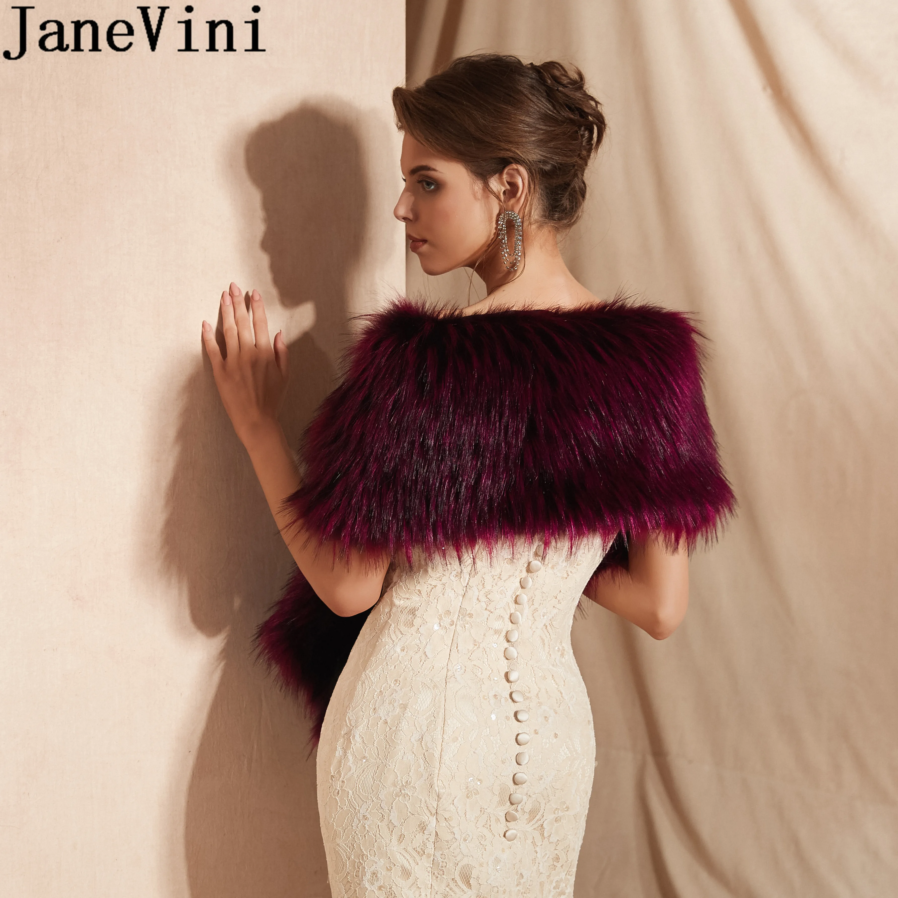 Женская накидка-болеро JaneVini винно-красная накидка из искусственного меха