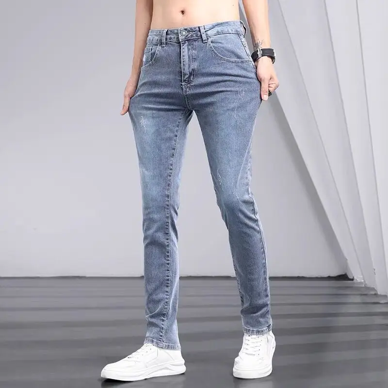 Summer Thin Ice Silk Jeans Men's Korean Version of The Trend of High-grade Gray 2021 Slim Small Trousers Men's Pants