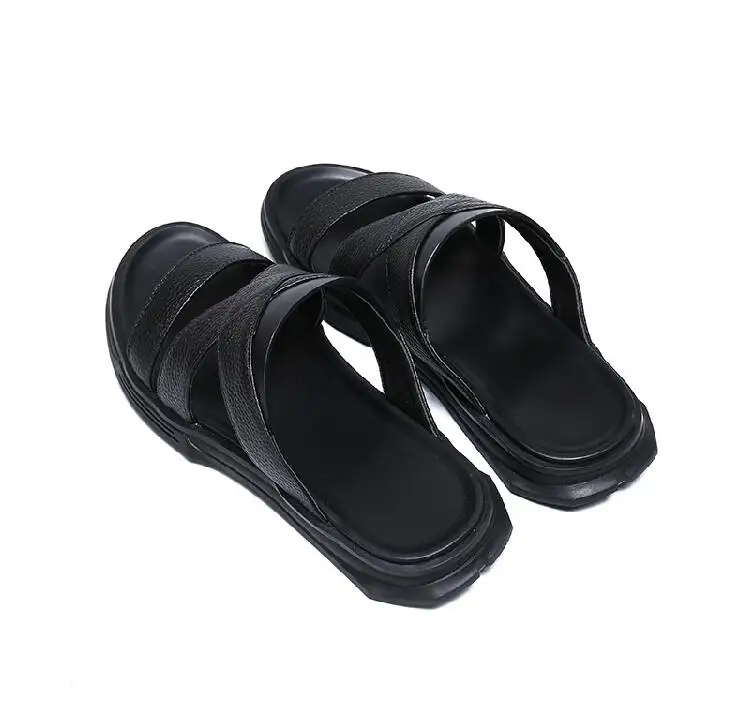 men slippers flip flops Personality Simple without losing detail cove manual menshoes Flat non-slip man black | Обувь