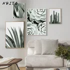 Картина на холсте с изображением суккулентов, кактусов, цветов, листьев, скандинавские настенные картины, ботаническая картина, украшение для гостиной