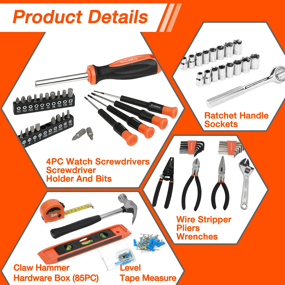 ValueMax Домашний набор инструментов для домашнего ремонта Набор дома с отвертки