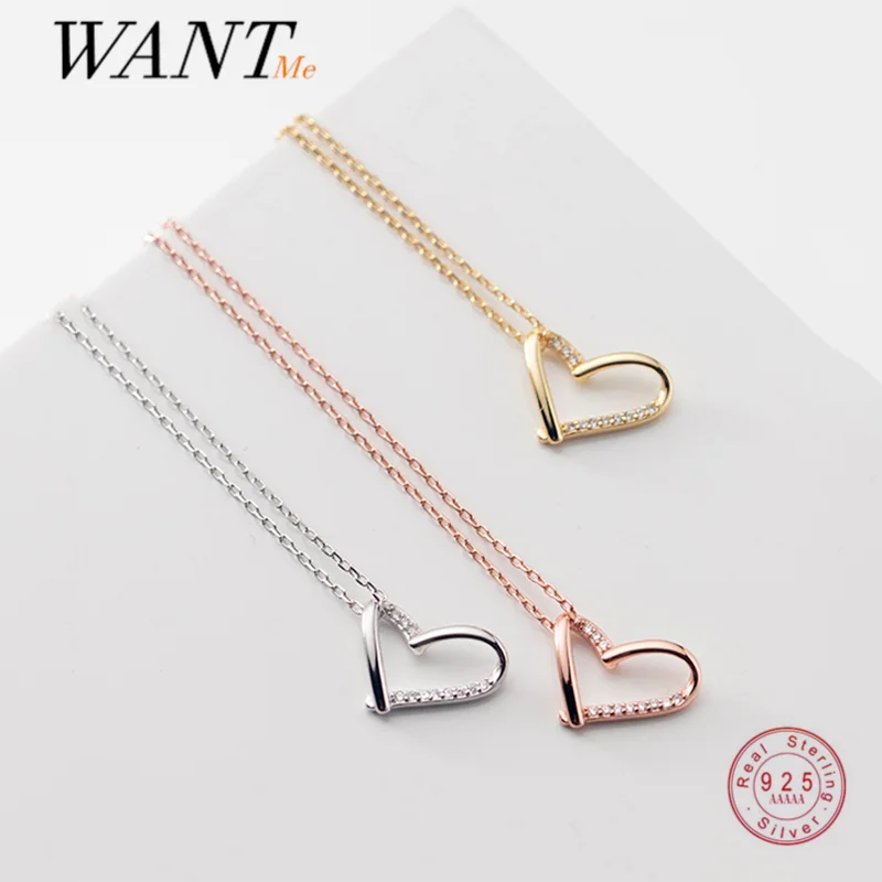 

Женская цепочка с кулоном в виде сердца WANTME, из настоящего серебра 925 пробы, очаровательные свадебные украшения, аксессуары