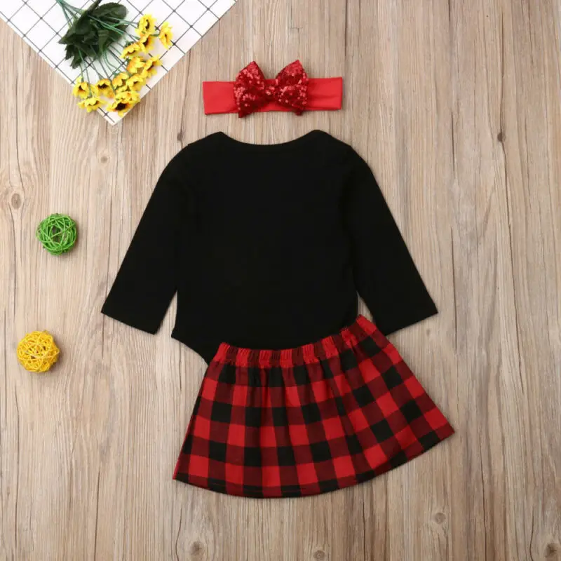 3 шт. Детский комплект из футболки и юбки в клетку|Сочетающаяся одежда для семьи| |